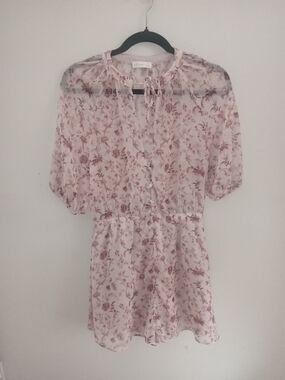 Kookai Dusty Pink Floral Tie-Neck Romper
